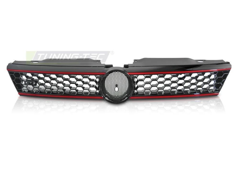 Grill Volkswagen Jetta VI 05-18 - Sport Style Glossy Black med Røde Linjer