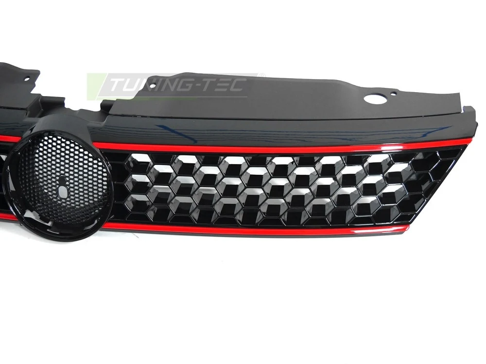 Grill Volkswagen Jetta VI 05-18 - Sport Style Glossy Black med Røde Linjer