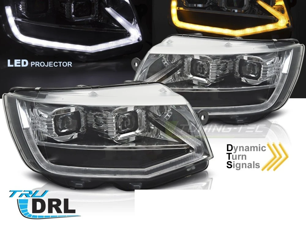 Frontlykter Volkswagen T6 15-24 LED Tube Light Krom med Sekvensiell Blinkers