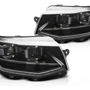 Frontlykter Volkswagen T6 15-24 - LED Tube Light Svart med Sekvensiell Blink