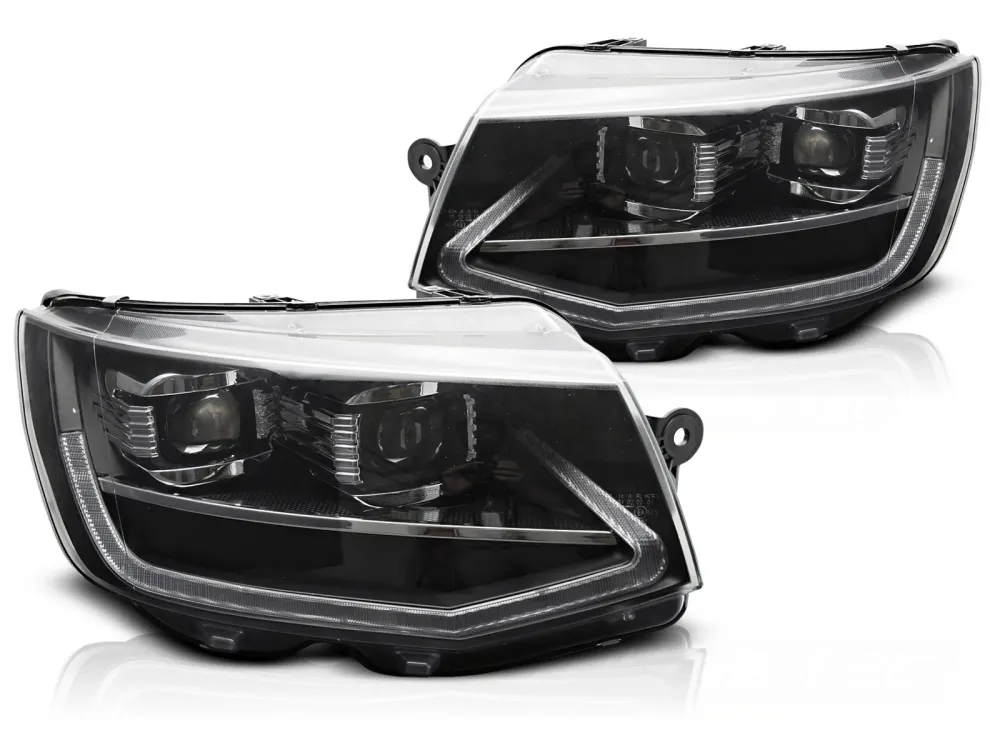 Frontlykter Volkswagen T6 15-24 - LED Tube Light Svart med Sekvensiell Blink