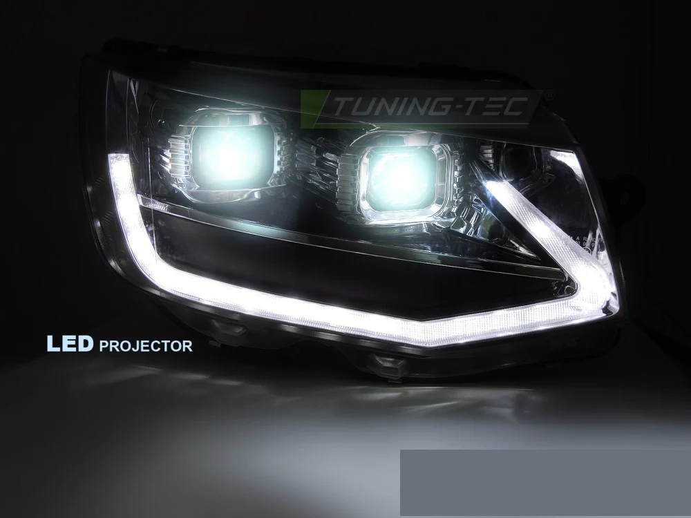 Frontlykter Volkswagen T6 15-24 - LED Tube Light Svart med Sekvensiell Blink